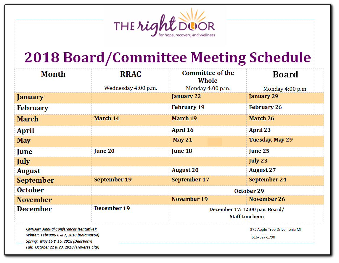 Committee Of The Whole Board Meeting Schedule The Right Door