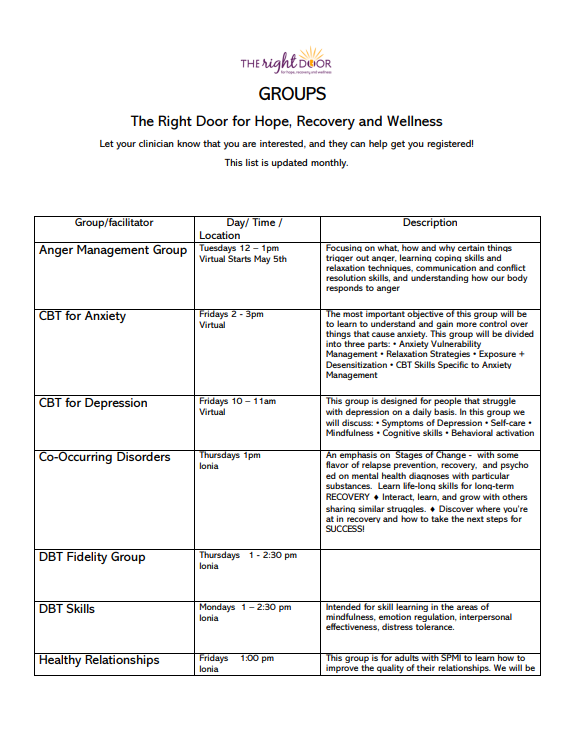 Image of the schedule of various groups page 1