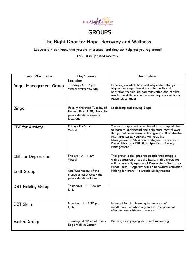 Image of the schedule of various groups page 1